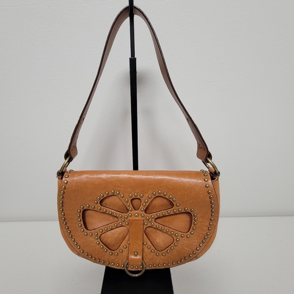 Michael Kors Vintage Studded Small Cognac Leather Saddle Shoulder Bag. - Picture 1 of 16